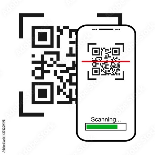 Mobil scan flat icon isolated on white background. QR code reader vector illustration