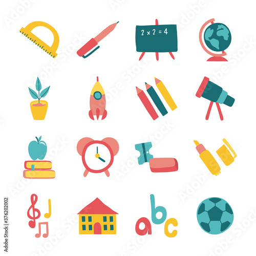 bundle of sixteen school supplies flat style icons