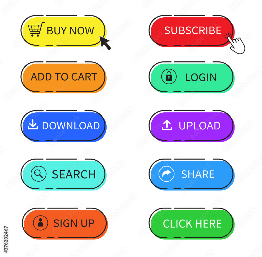 Fototapeta premium Set of the colorful web buttons. Buy now button Vector illustration. on white background