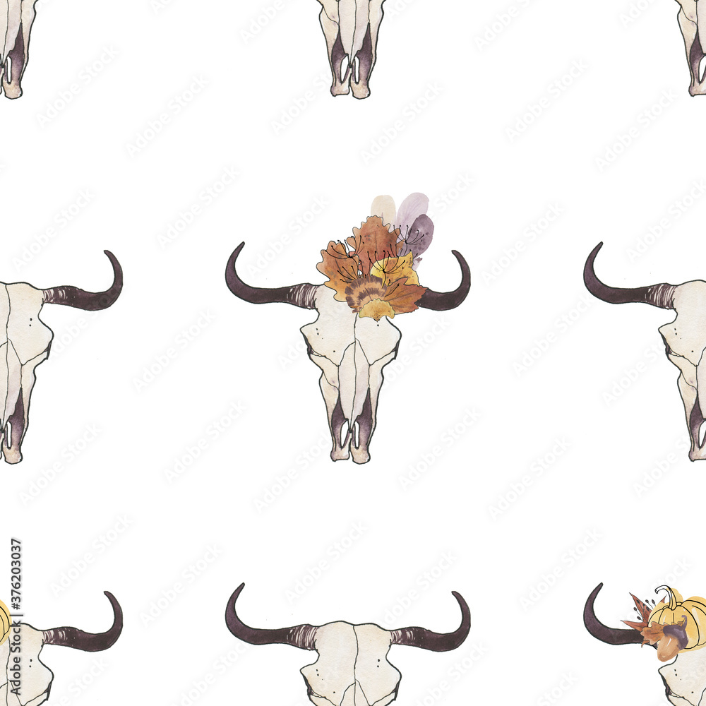 Boho autumn is a collection of watercolor and line art illustrations of autumn leaves, flowers and branches, boho elements, dreamcatchers and featheres, abstract shapes, abstract lines.