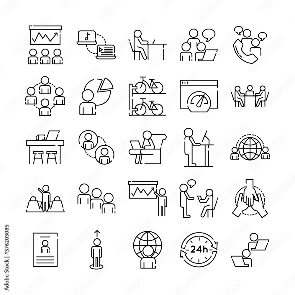 bundle of twenty five coworking set line style icons bundle of twenty five coworking set line style icons