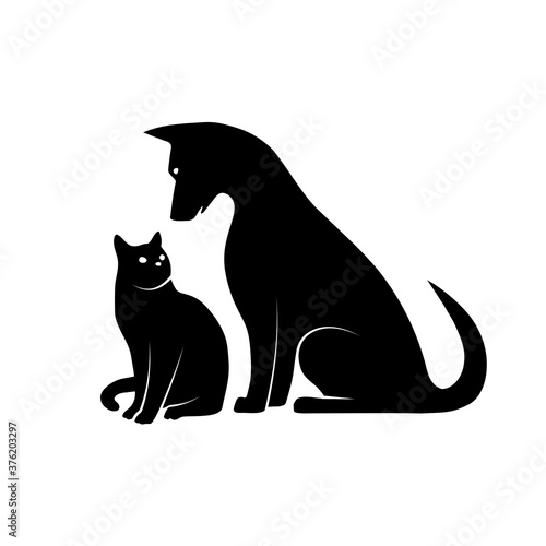 Silhouette of dog and kitten illustration