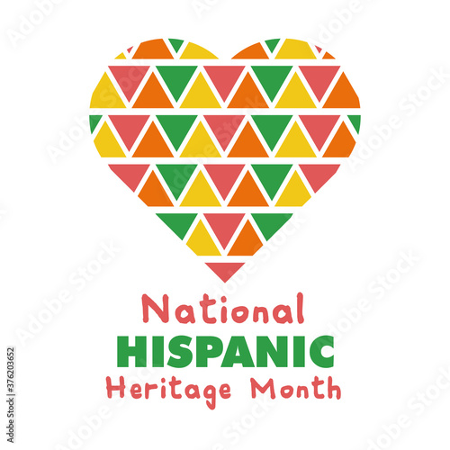 national hispanic heritage lettering in heart flat style icon