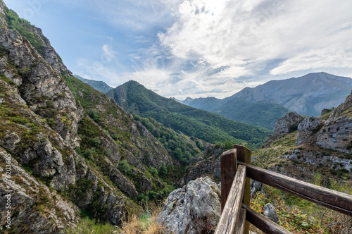 View of the Sajambre valley in the Picos de Europa national park in Leon, Spain photo