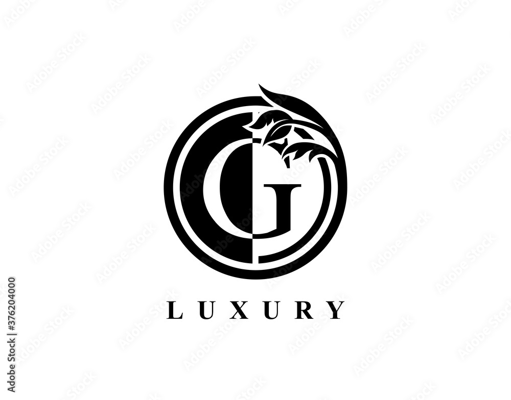 Graceful Circle G Letter Floral Logo. Luxury G Swirl Circle Logo Icon Graceful Circle G Letter Floral Logo. Luxury G Swirl Circle Logo Icon