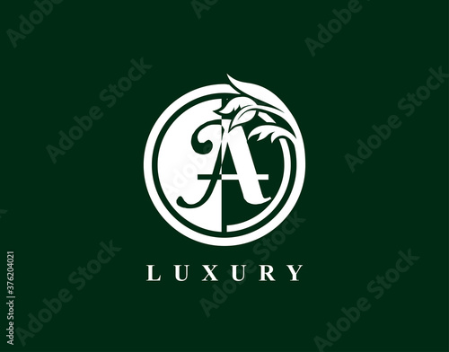 Graceful Circle A Letter Floral Logo. Luxury A Swirl Circle Logo Icon