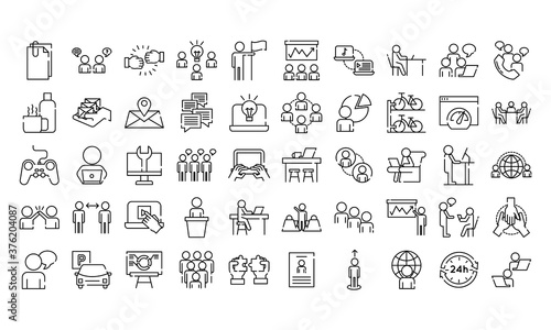 bundle of fifty coworking set line style icons