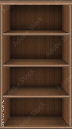 Bookshelf virtual library. Vector realistic wooden online media books background. Book store shelf template. Phone screen size. Isolated graphic illustration.