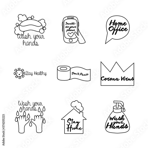 bundle of nine campaing letterings line style icons