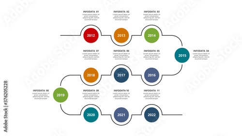 Timeline with 11 elements, infographic template for web, business, presentations, vector illustration