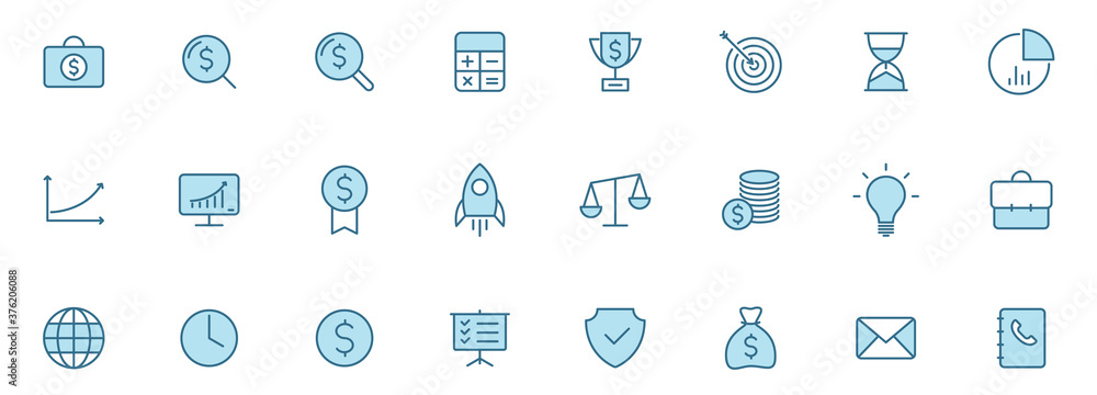 business finance outline icon set in two colors. business finance blue vector icons isolated on white background. for web and ui design business finance outline icon set in two colors. business finance blue vector icons isolated on white background. for web and ui design