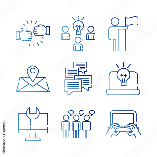 bundle of nine coworking set gradient style icons