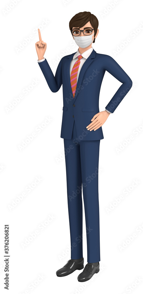 3D illustration character - A businessman wearing a mask is guiding 3D illustration character - A businessman wearing a mask is guiding