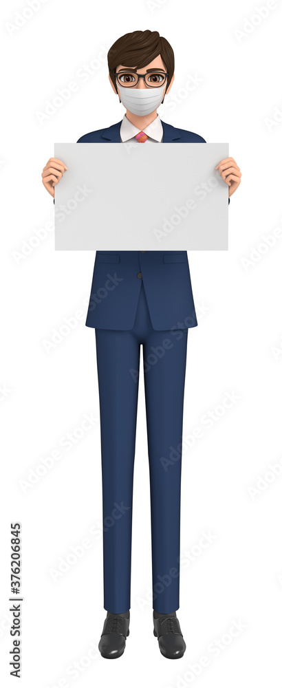 3D illustration character - A businessman wearing a mask explains 3D illustration character - A businessman wearing a mask explains