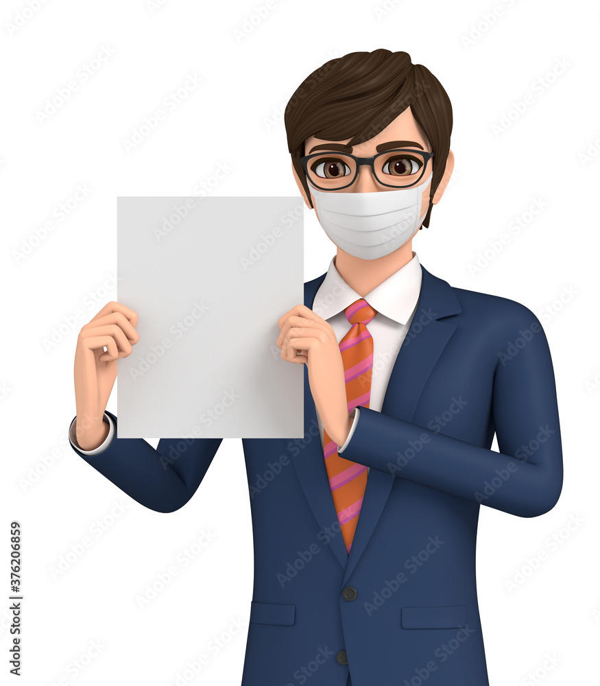 3D illustration character - A businessman wearing a mask explains 3D illustration character - A businessman wearing a mask explains