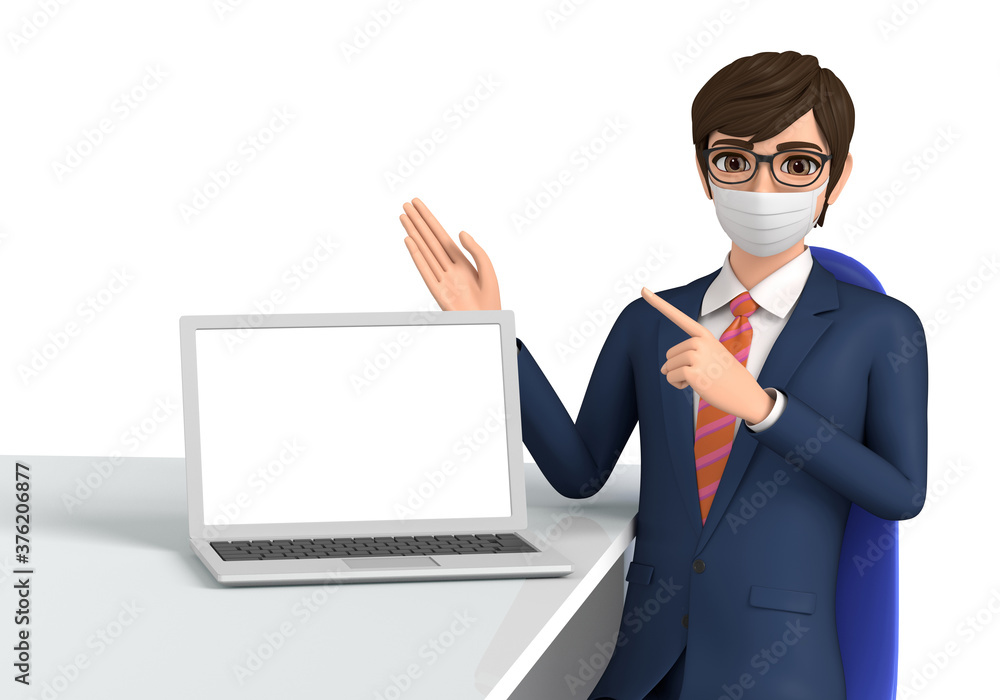 3D illustration character - A businessman wearing a mask explains 3D illustration character - A businessman wearing a mask explains
