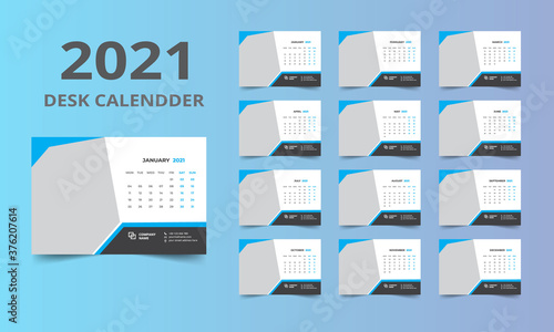 Desk calendar design 2021 template Set of 12 Months, Week starts Monday, Stationery design, calendar planner