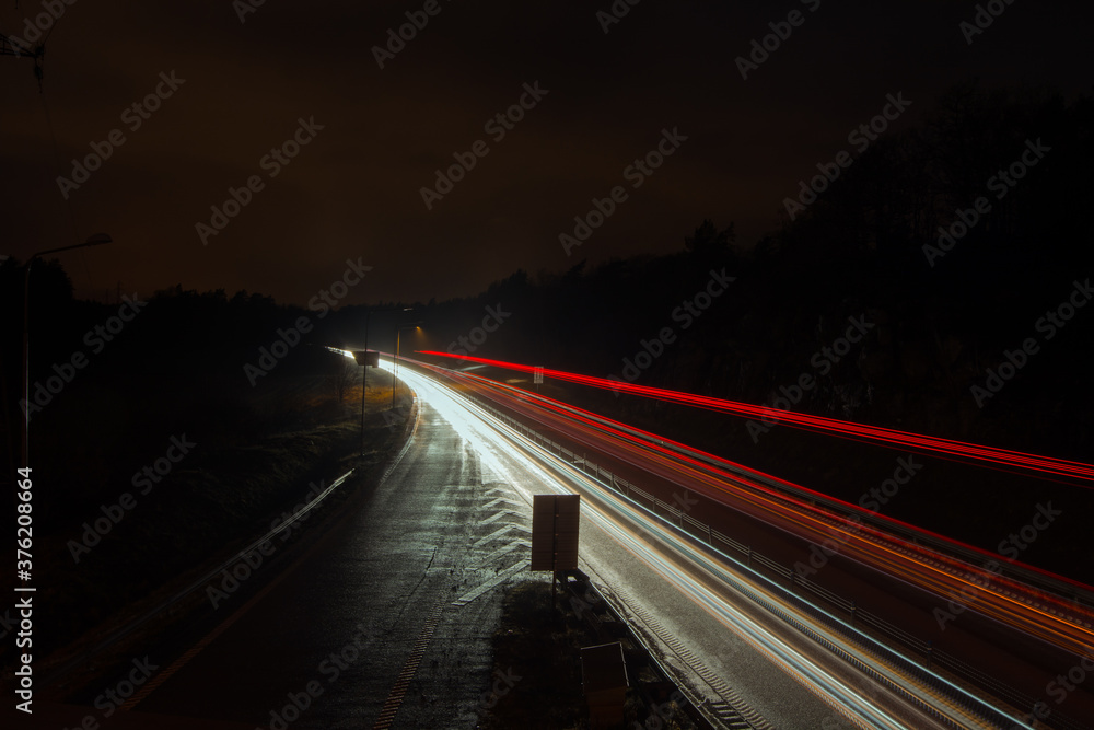 Light trail on the highway at night