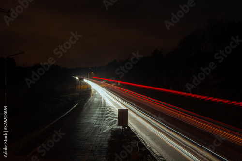 Light trail on the highway at night