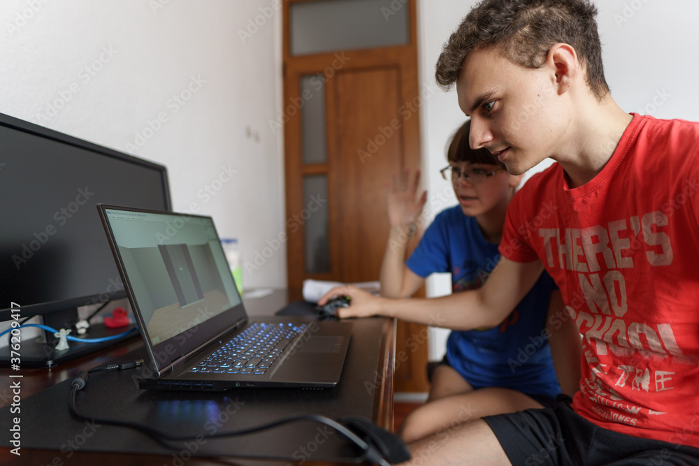Students couple working online Students couple working online