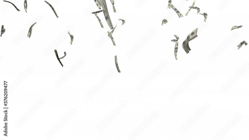 Dollars take off from the white floor and whirl in the wind. Dollars take off from the white floor and whirl in the wind.