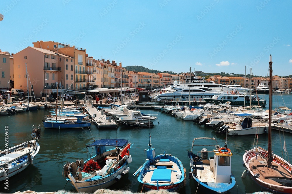 Boats and yachts in the harbor of Saint-Tropez, France 