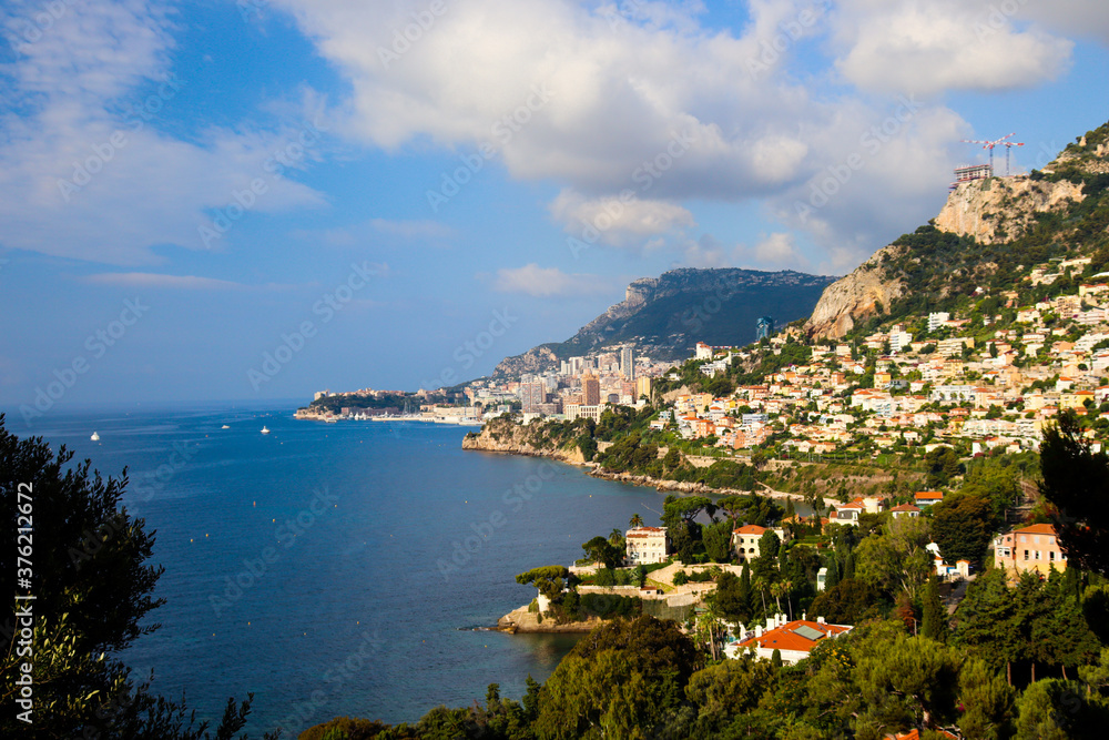 View of the city of Monaco, harbor and bay view