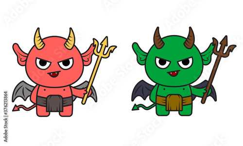 Little devils, evil smile, little red devil and green devil