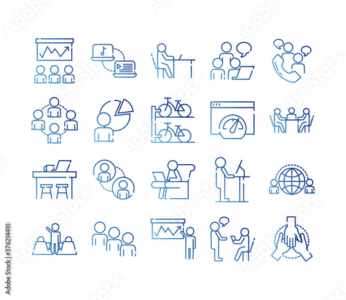 bundle of twenty coworking set gradient style icons