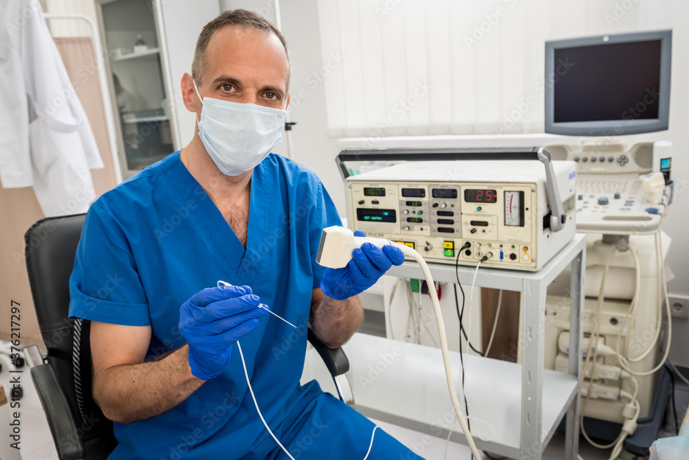 Cardiologist use tubes and ultrasound for radiofrequency catheter ablation. Cardiologist use tubes and ultrasound for radiofrequency catheter ablation.