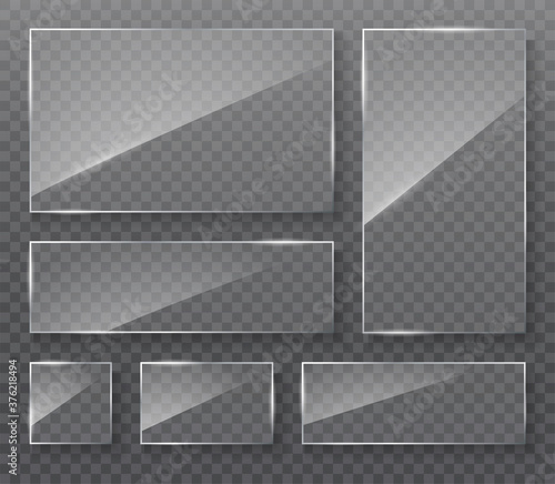 Vector modern transparent glass plates set on sample background. Eps10