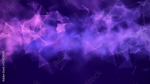 Abstract light purple composition with connection dots and lines. Low poly shape with connecting. Polygonal violet background.