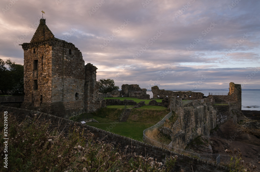 Saint Andrews Castle at sunset, Scotland, United Kingdom