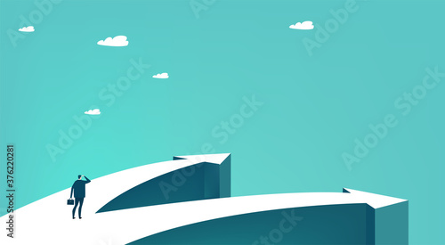 Businessman making design which way to go. Two way to success, meeting point, working together, financial growth, professional achievements. Business concept illustration