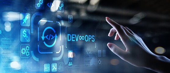 DevOps Agile development concept on virtual screen.