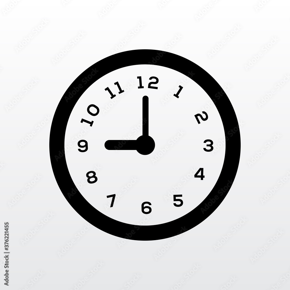 Time Clock Icon black isolated on white background vector illustration. Creative circle clock icon design. Time Clock Icon black isolated on white background vector illustration. Creative circle clock icon design.
