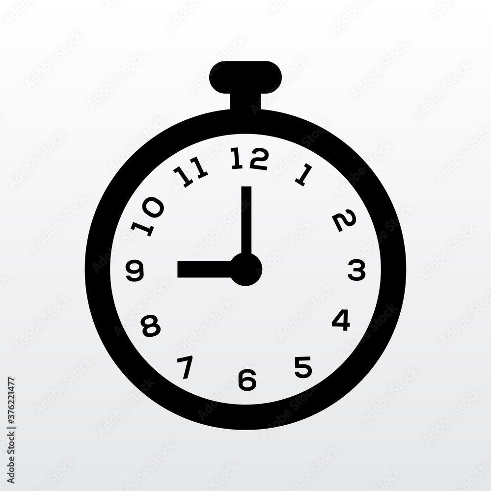 Time Clock Icon black isolated on white background vector illustration. Creative circle clock icon design. Time Clock Icon black isolated on white background vector illustration. Creative circle clock icon design.