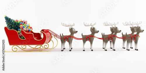 Santa's sleigh full of presents pulled by reindeer - 3d rendering