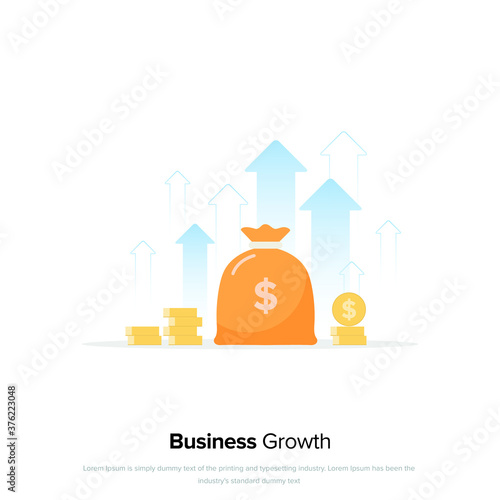 Money Bag Business Growth Vector illustration coins and growth arrow  