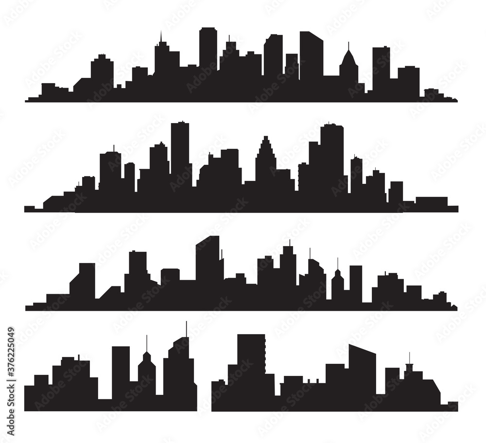 City Silhouettes on white. The silhouette of the city in a flat style. Modern urban landscape. Vector illustration