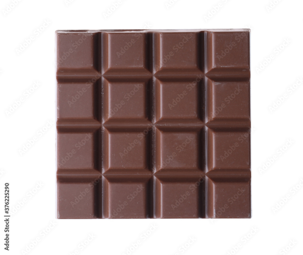 Delicious milk chocolate bar isolated on white