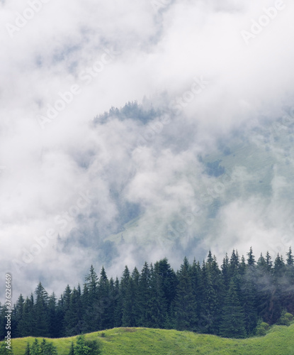 Beautiful cloudy landscape in the mountains. Carpathians, Ukraine