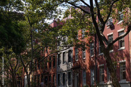 Wallpaper Mural Row of Colorful Old Brick Residential Buildings in the West Village of Greenwich Village in New York City Torontodigital.ca