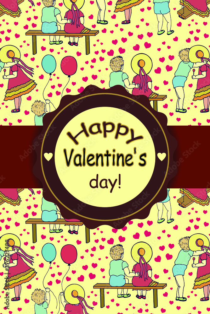 Happy Valentine's day! Card with a children in love. Vector stock illustration eps10