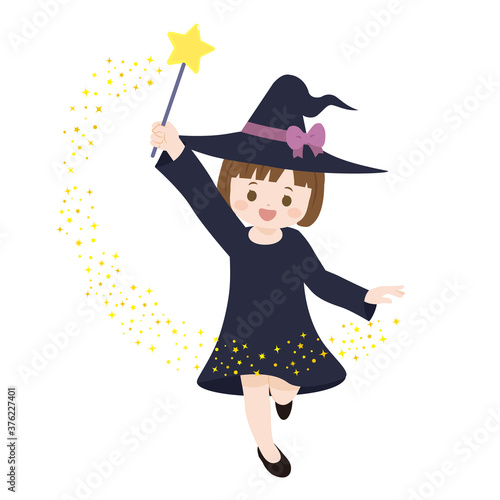 魔法を使う可愛い魔女の子のイラスト