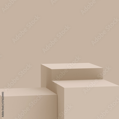 Fototapeta Naklejka Na Ścianę i Meble -  3d brown creamy stage podium scene minimal studio background. Abstract 3d geometric shape object illustration render. Display for cosmetic fashion product. Natural color tones.