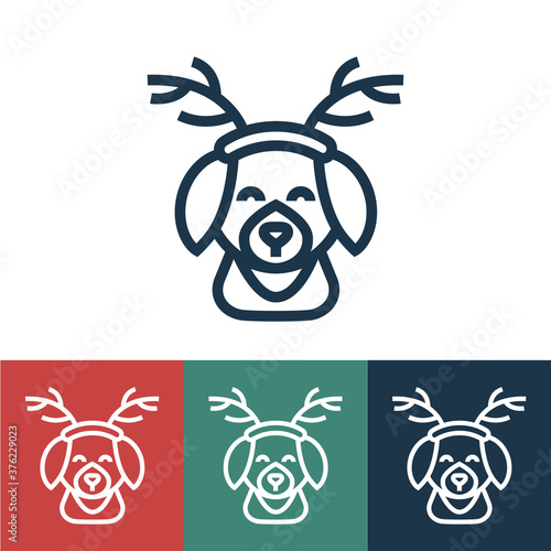 Linear vector icon with dog and christmas antlers