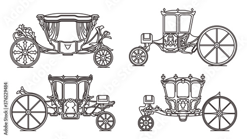 Outline set of Royal horse chariot, carriages