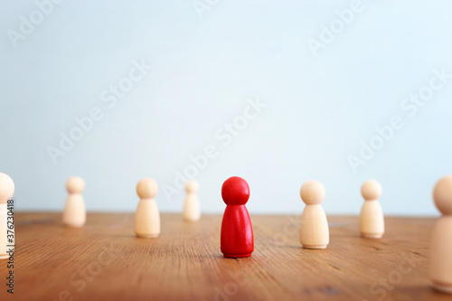 business concept image of people figures over wooden table, human resources and management