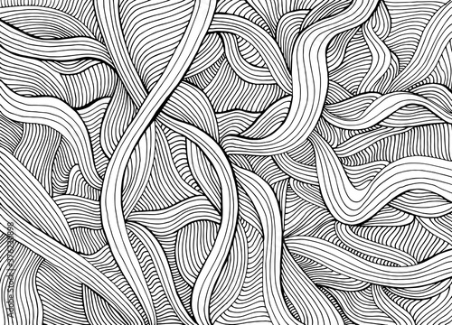 Abstract funny doodle style with many intricate waves coloring page.